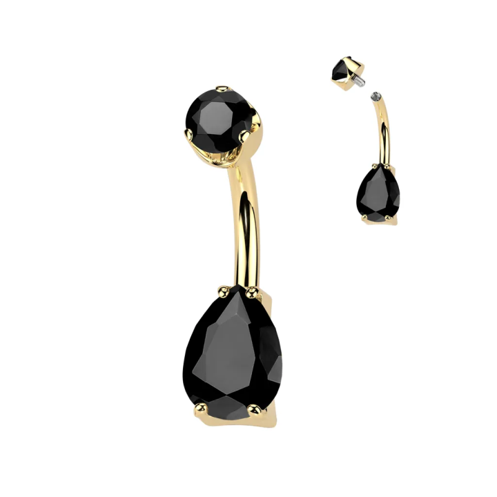 Piercing nombril en titane doré larme agate noire