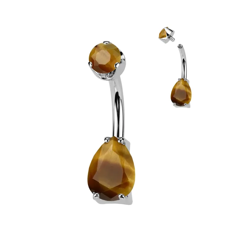 Piercing nombril en titane larme oeil de tigre