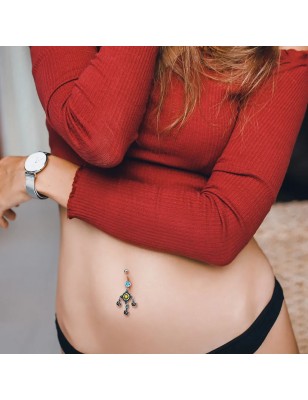 Piercing nombril acier motif tribal perles pendentifs feuilles