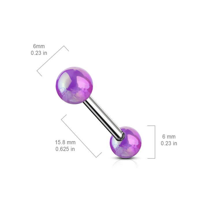 Piercing langue boules métallisées violet