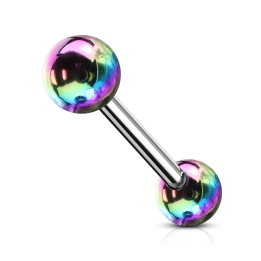 Piercing langue boules métallisées arc-en-ciel