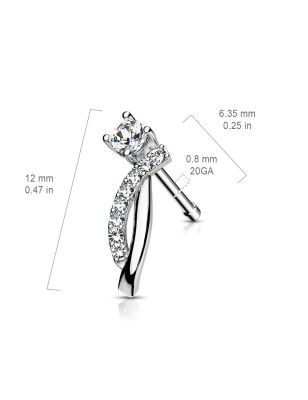 Piercing nez tige droite courbes pavé de strass