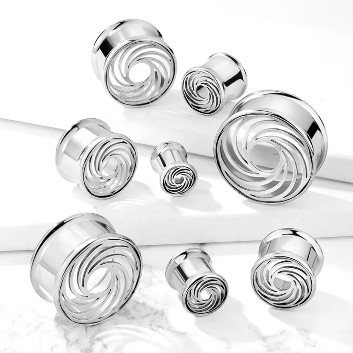 Piercing tunnel oreille à décoration tourbillon