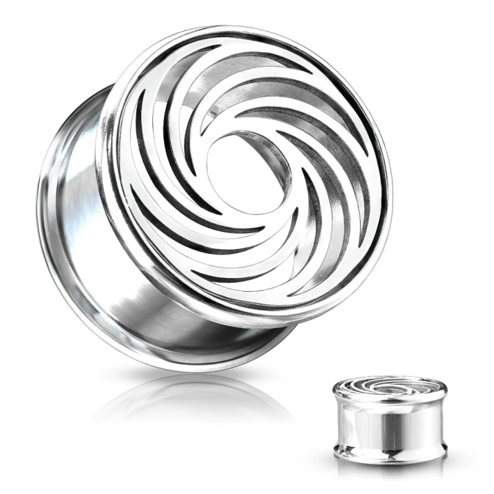 Piercing tunnel oreille à décoration tourbillon