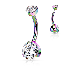 Piercing nombril plaqué titanium rainbow double zircon