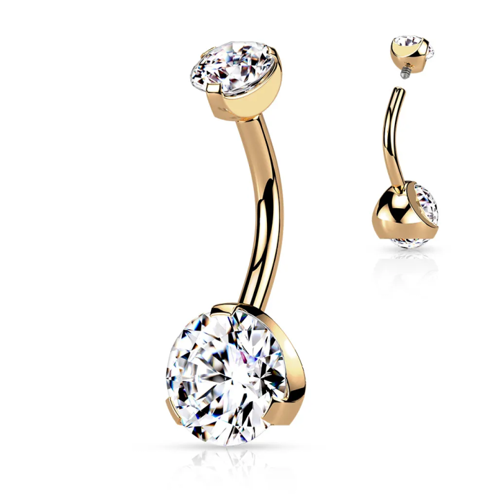 Piercing nombril plaqué titanium rosé double zircon