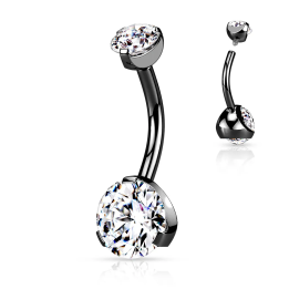 Piercing nombril plaqué titanium noir double zircon