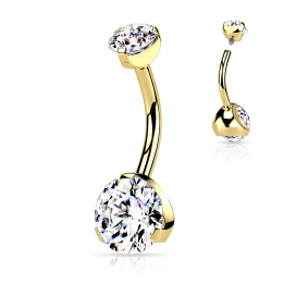 Piercing nombril plaqué titanium doré double zircon