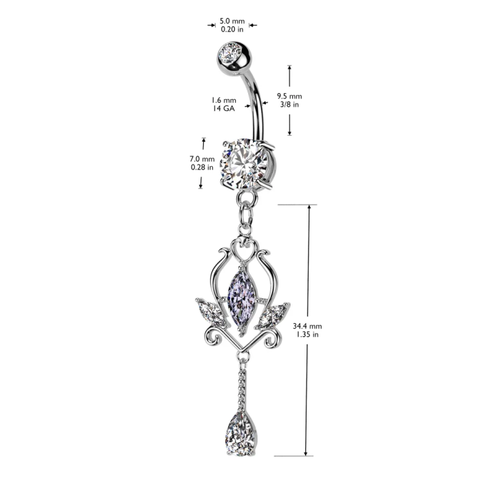 Piercing nombril pendentif floral marquises