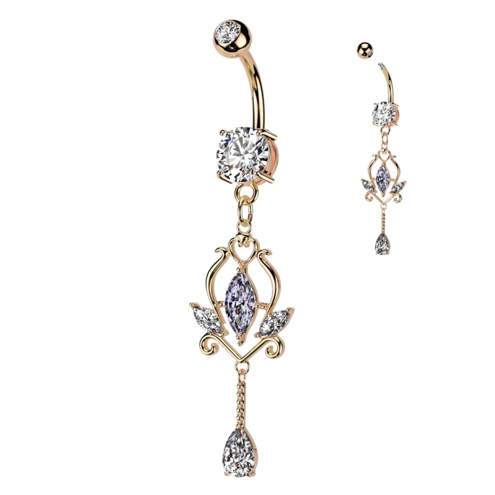 Piercing nombril rosé pendentif floral marquises