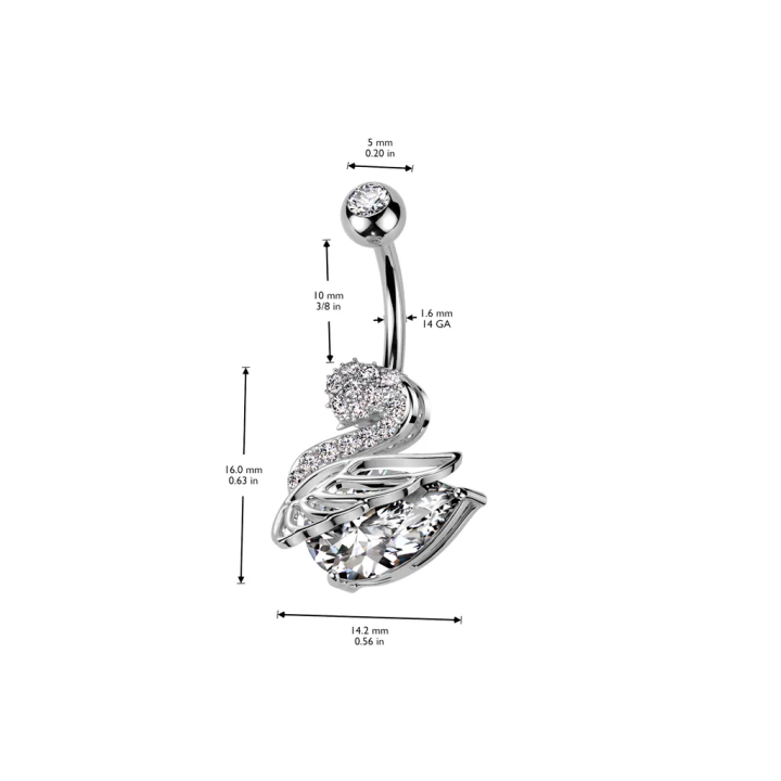 Piercing nombril cygne pavé de strass