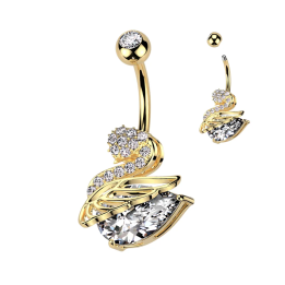 Piercing nombril doré cygne pavé de strass