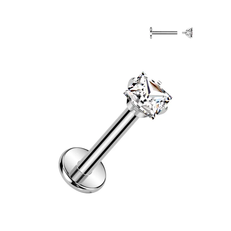 Piercing oreille en titane avec zirconium carré