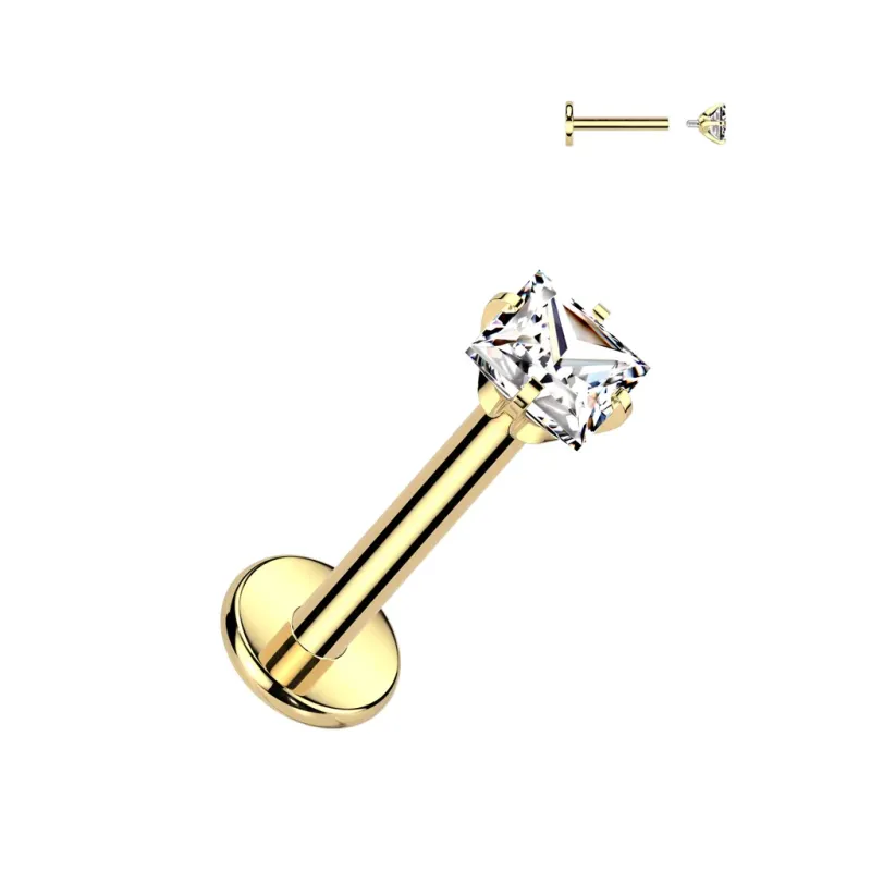Piercing oreille en titane doré avec zirconium carré