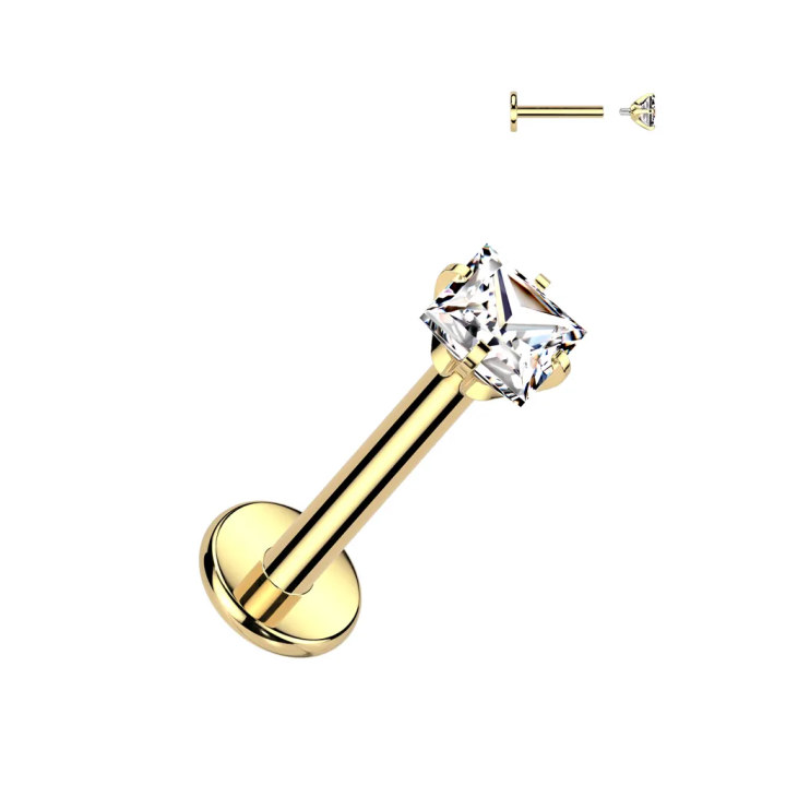 Piercing oreille en titane doré avec zirconium carré