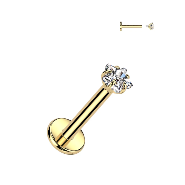 Piercing oreille en titane doré avec zirconium étoile
