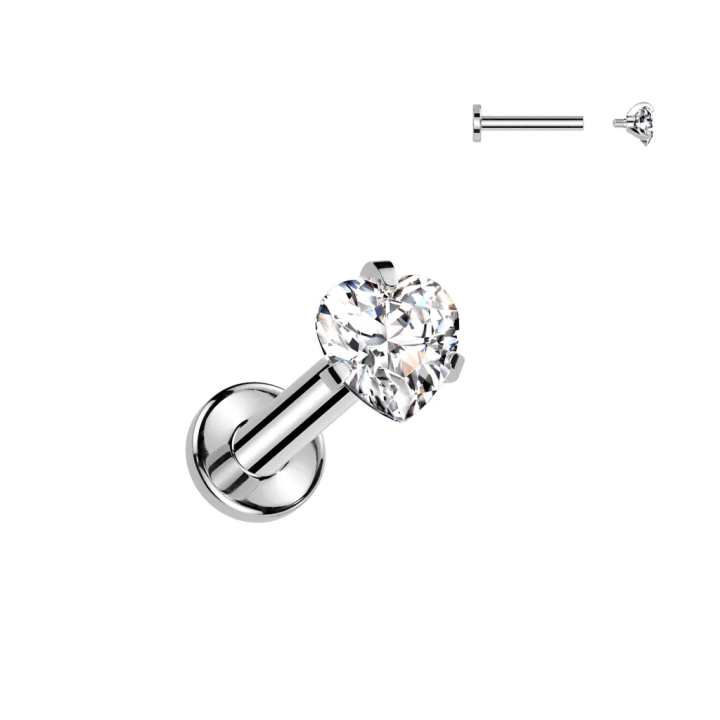 Piercing oreille en titane avec zirconium cœur