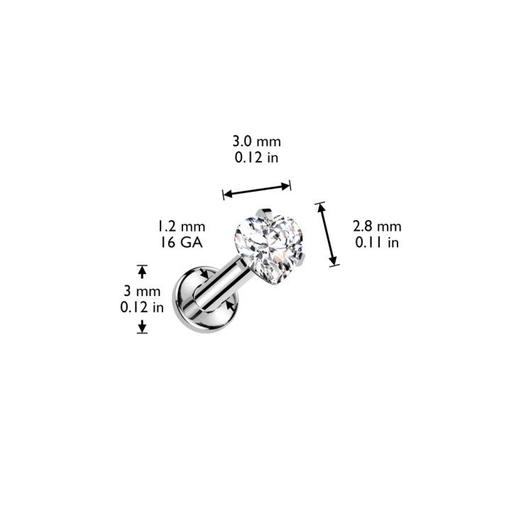 Piercing oreille en titane avec zirconium cœur