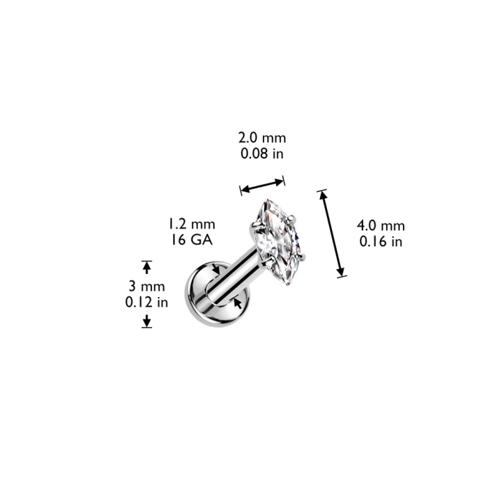 Piercing oreille en titane avec zirconium marquise