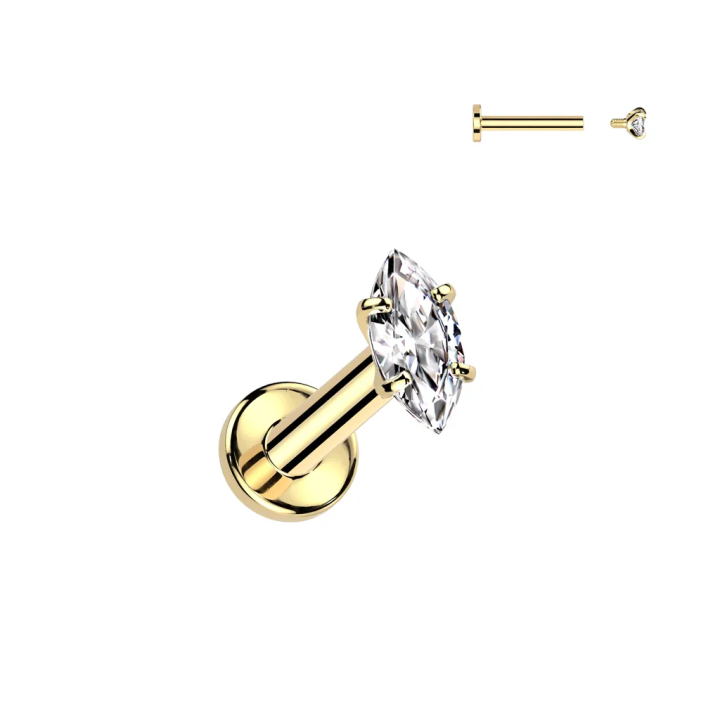 Piercing oreille en titane doré avec zirconium marquise