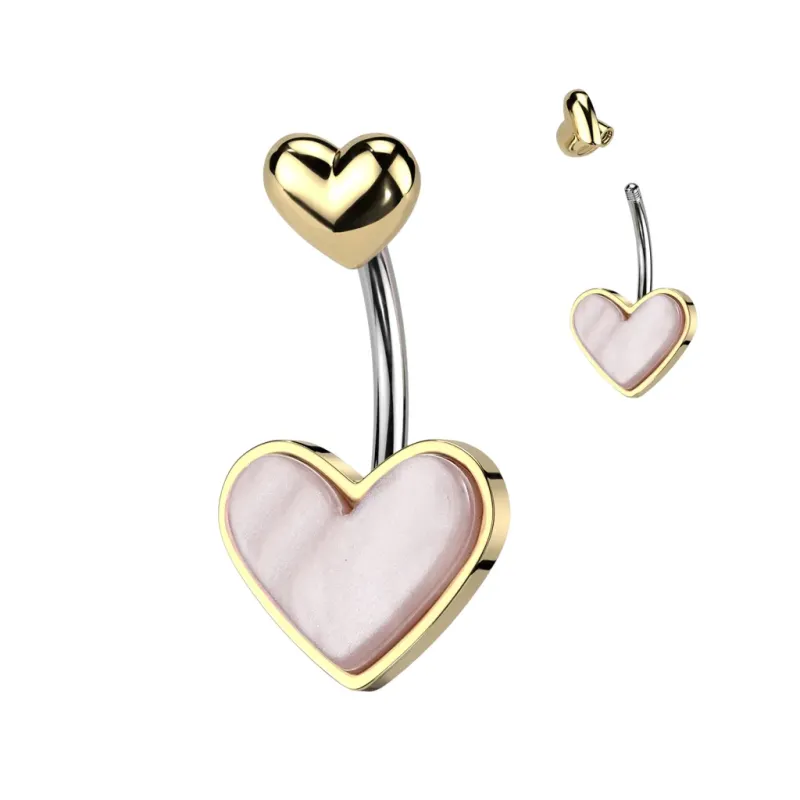 Piercing nombril coeur nacré acier doré