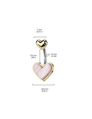 Piercing nombril coeur nacré acier doré