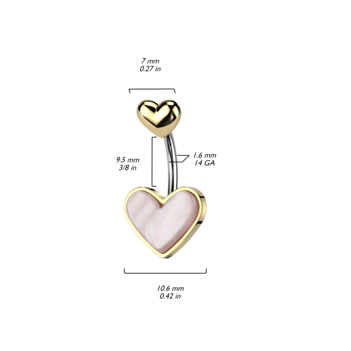 Piercing nombril coeur nacré acier doré