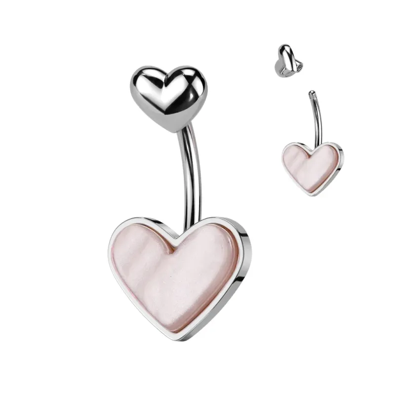Piercing nombril coeur nacré acier chirurgical