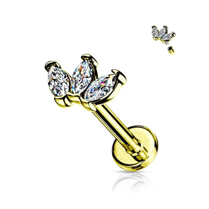 Piercing oreille hélix triple marquise doré