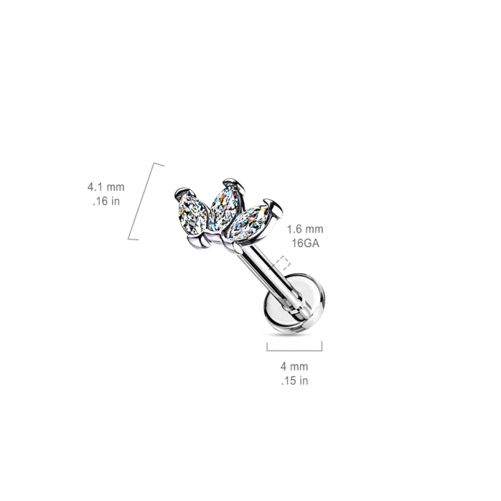 Piercing oreille hélix triple marquise acier