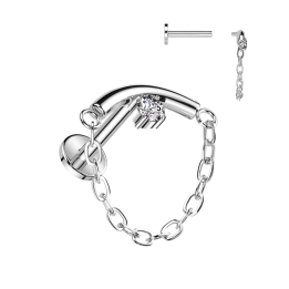 Piercing hélix titane incurvé strass avec chaine