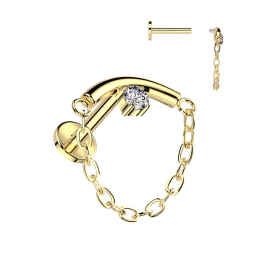 Piercing hélix titane doré incurvé strass avec chaine