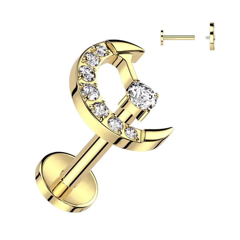 Piercing d'oreille en titane doré avec croissant de lune