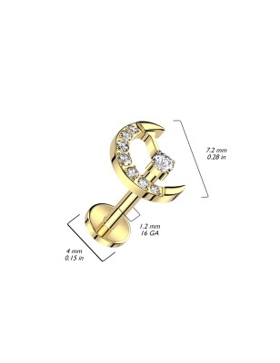 Piercing d'oreille en titane doré avec croissant de lune