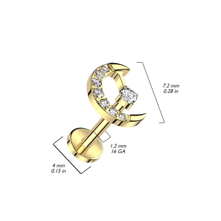 Piercing d'oreille en titane doré avec croissant de lune