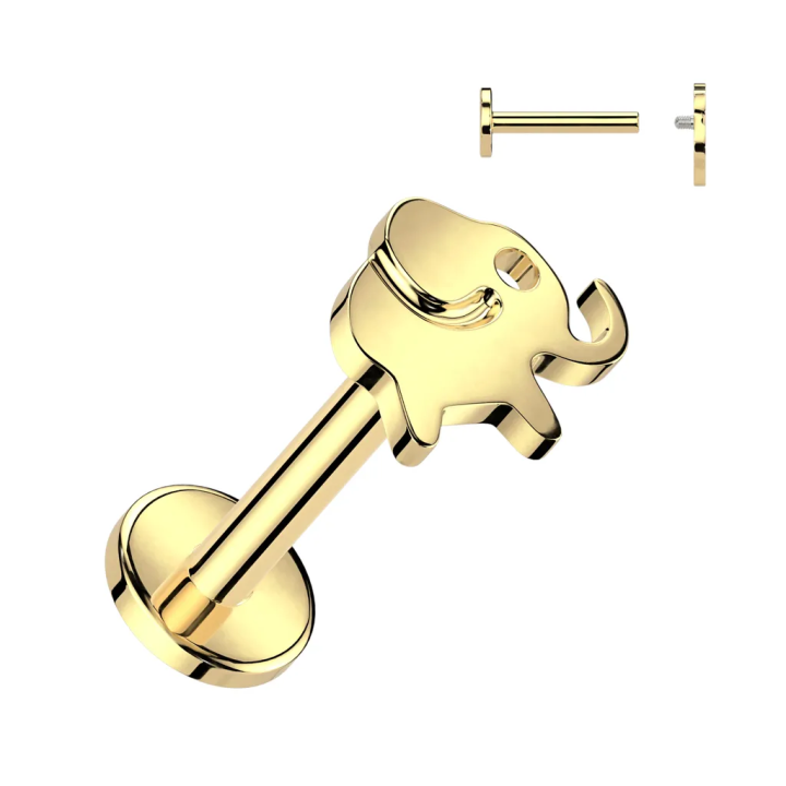 Piercing d'oreille en titane doré avec éléphant