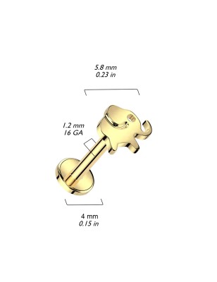 Piercing d'oreille en titane doré avec éléphant