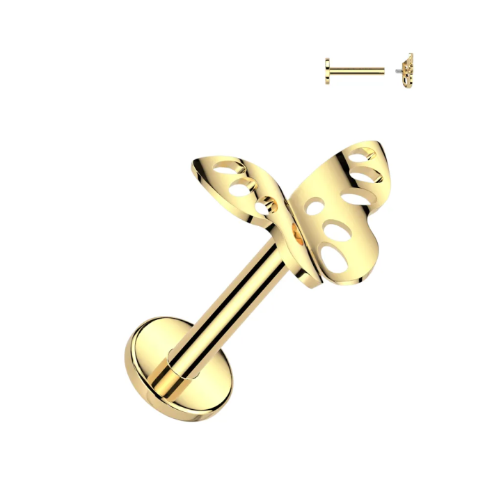 Piercing d'oreille en titane doré avec papillon