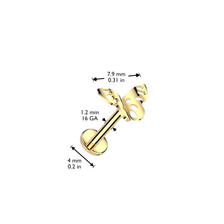 Piercing d'oreille en titane doré avec papillon