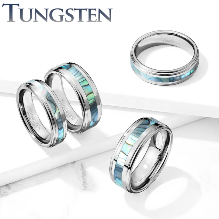 Bague en tungstène avec nacre abalone