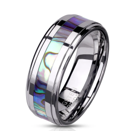 Bague en tungstène avec nacre abalone