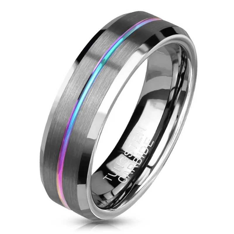 Bague en tungstène avec insert Rainbow