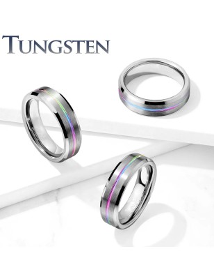 Bague en tungstène avec insert Rainbow