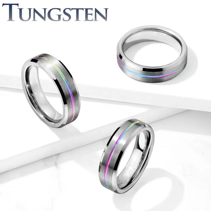 Bague en tungstène avec insert Rainbow
