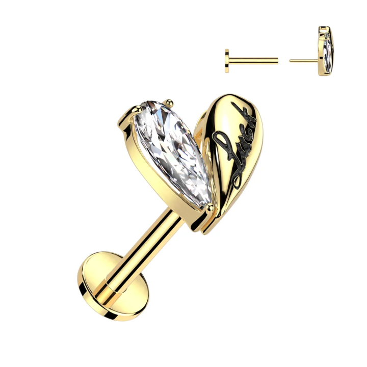 Piercing oreille en acier doré embout push-in coeur luck