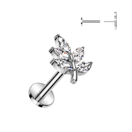 Piercing oreille en acier chirurgical embout push-in avec feuille pavée
