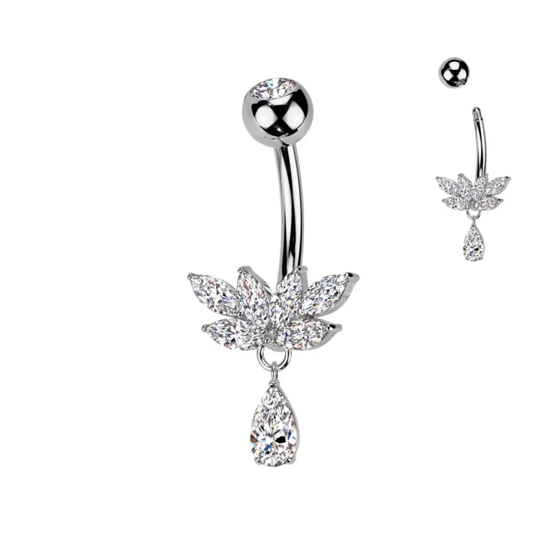 Piercing nombril en titane marquise et pendentif larme