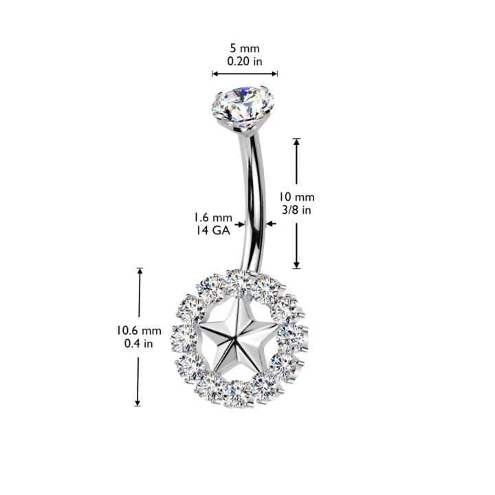 Piercing nombril titane étoile zircons – Bijou hypoallergénique