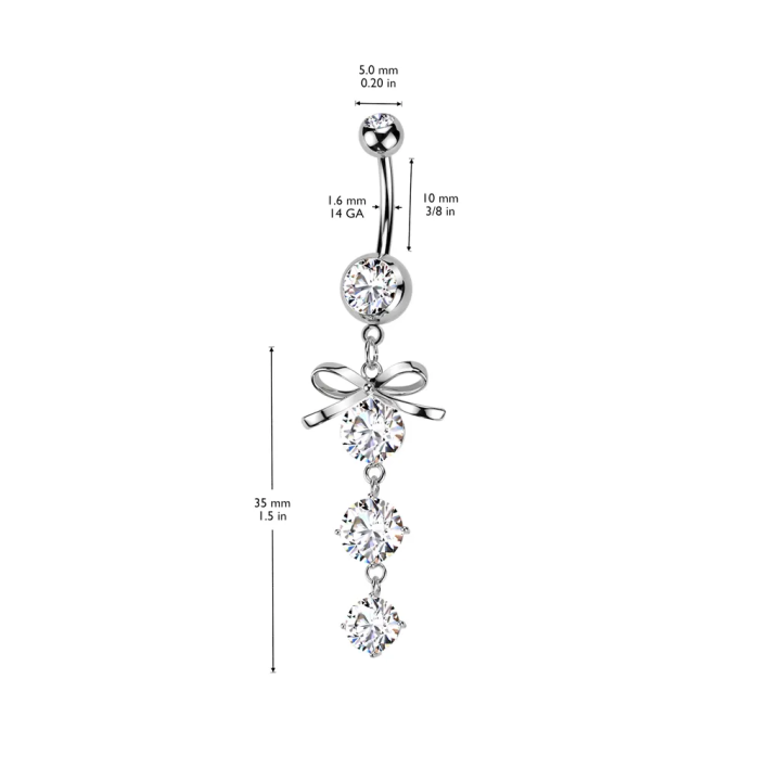 Piercing nombril ruban gemmes cascade
