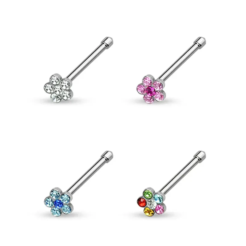 Piercing nez fleur étincelante – Stud acier chirurgical élégant